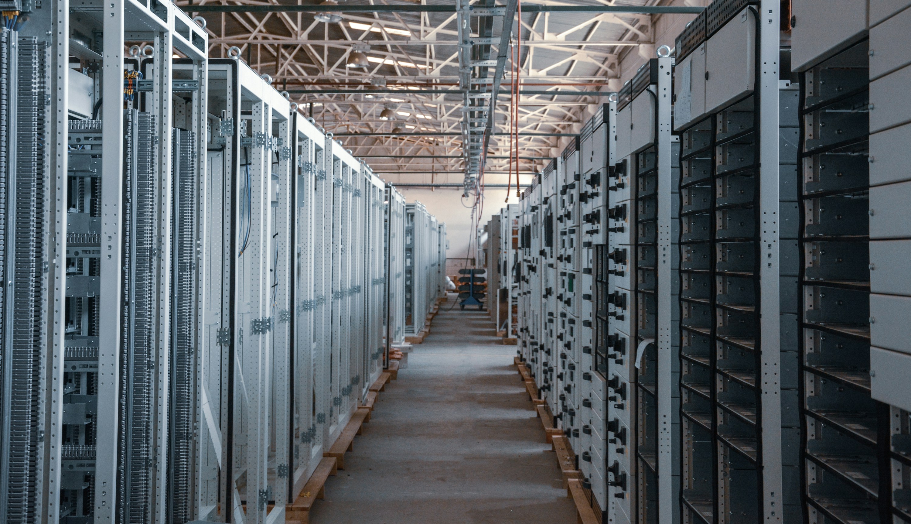 Industrial data center aisle with server racks